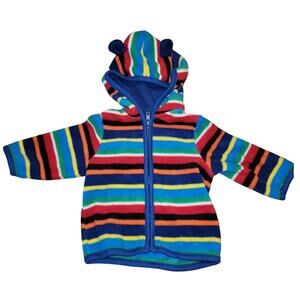 CHILDREN'S PLACE Bear Ears Hooded Striped Fleece Full Zip Jacket size 6-9 months